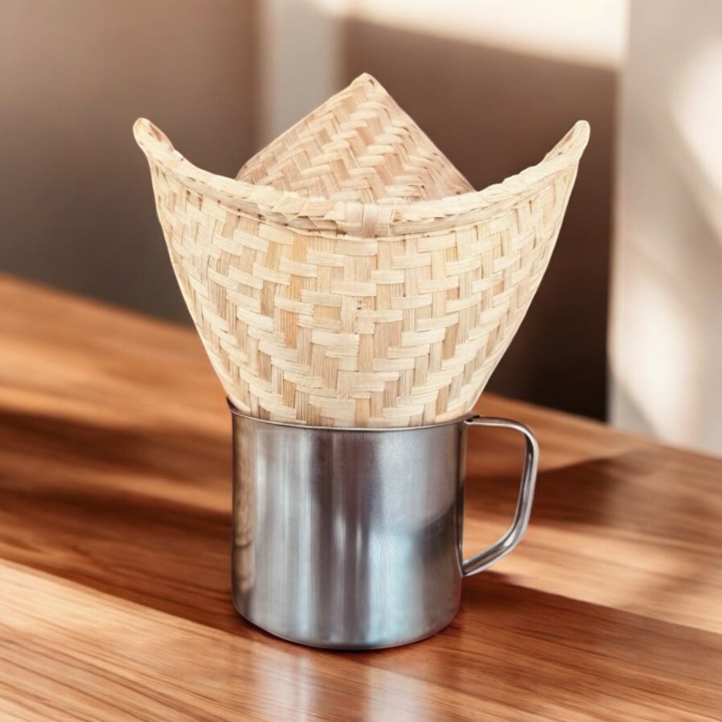 Set of Sticky Rice Steamer Basket Cup Lid หม้อนึ่งข้าวเหนียว+หวด+ฝาครอบ image 0