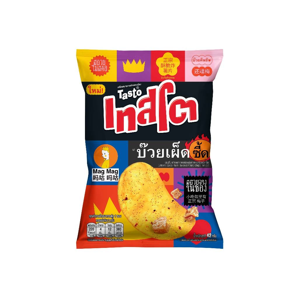 Extreame Spicy Plum Flavored Potato Chips Flat Cut เทสโต รสบ๊วยคืนชีพซี้ด image 0